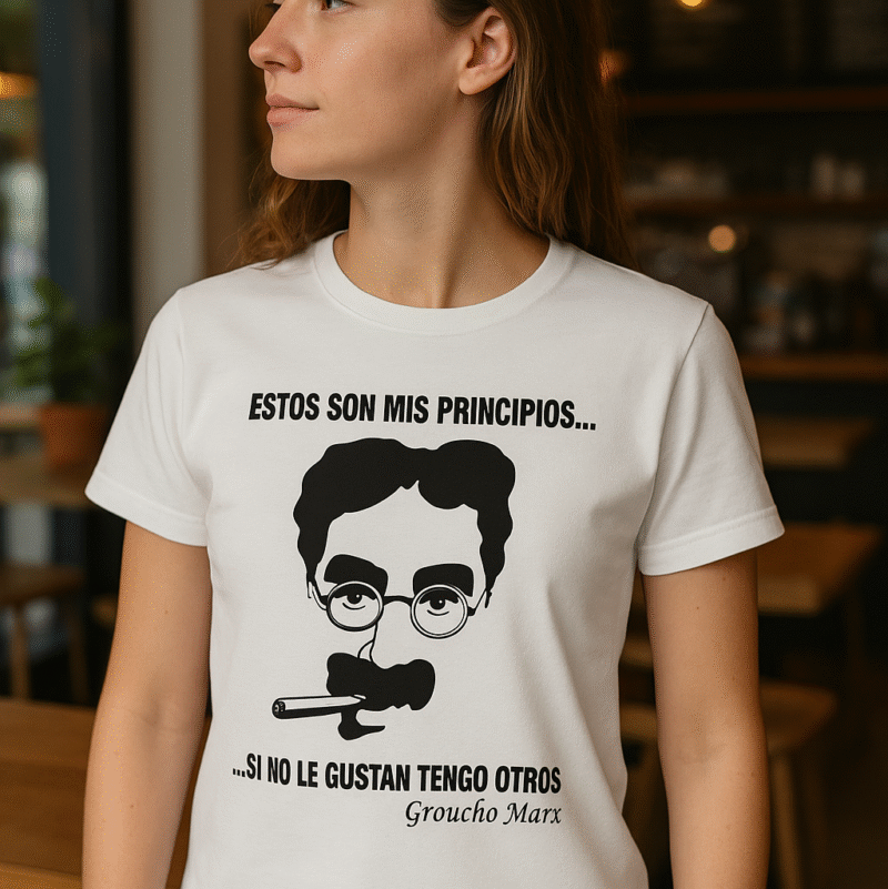 camiseta unisex groucho marx – “estos son mis principios…” frase sarcástica | gildan 5000