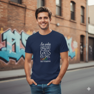 camiseta gildan 5000 – la vida no es gris, es del color que tú quieras – estilo minimalista con mensaje positivo
